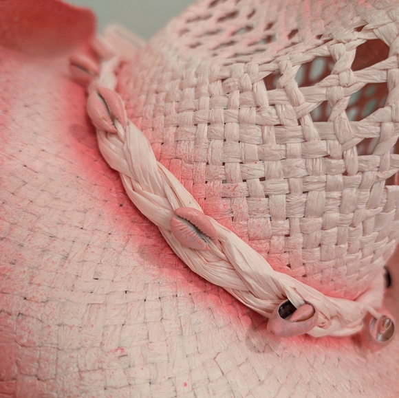 Vintage Coastal Headwear Pink Tea Stain Straw COWBOY HAT WESTERN cowgirl - Picture 10 of 10